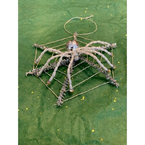 Christmas Spider Ornament 5 in Handcrafted Beaded Holiday Festive Gift Silver - Picture 6 of 11